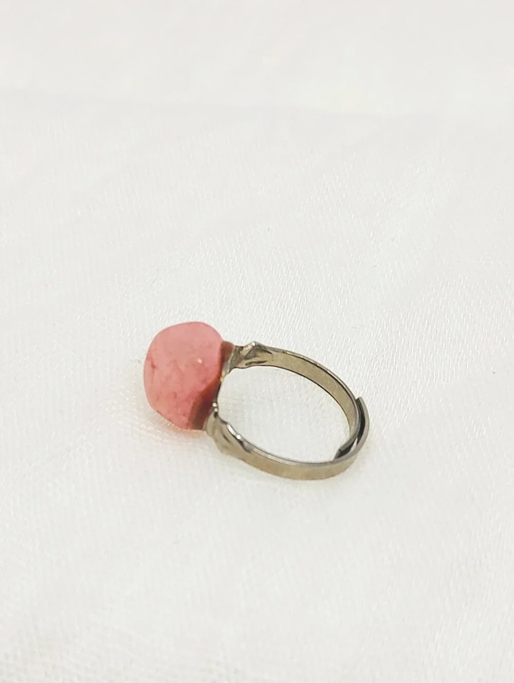 Size 5 Small Silver Ring With Pink Stone